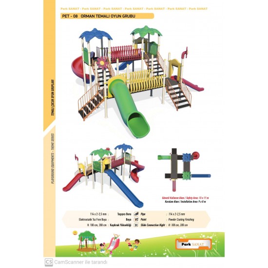 PET-08 TEMALI ÇOCUK OYUN PARKI - 4 KULELİ VE 4 KAYDIRAKLI