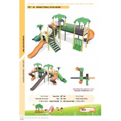 PET-04 ORMAN TEMALI ÇOCUK PARKI - 3 KULELİ, 5 KAYDIRAKLI VE KABURGA KÖPRÜLÜ