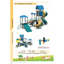 PET-06 ORMAN TEMALI YÜKSEK KULELİ ÇOCUK OYUN PARKI - 3 KULELİ, 4 KAYDIRAKLI