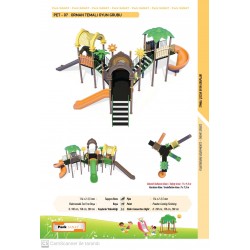 PET-07 TEMALI ÇOCUK OYUN PARKI - ALTIGEN KULELİ, 4 KAYDIRAKLI VE XOX PANOLU