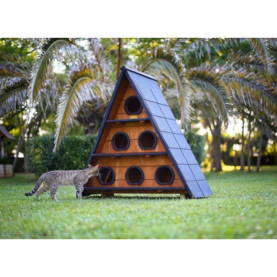 SANAT GALERİSİ 59” Ahşap Üçgen Kedi Evi (Büyük Boy)